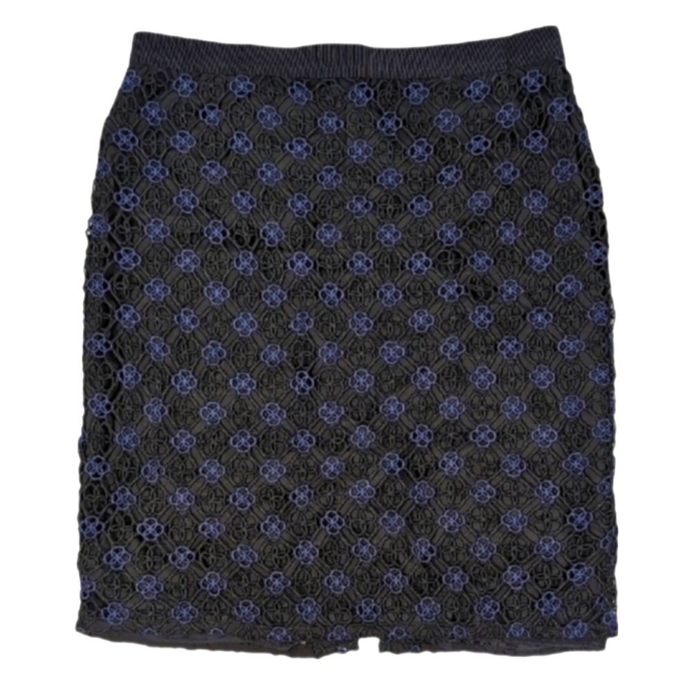 Ann Taylor Pencil Skirt Womens Petite Size 12 Black Blue Floral Crochet Lace
